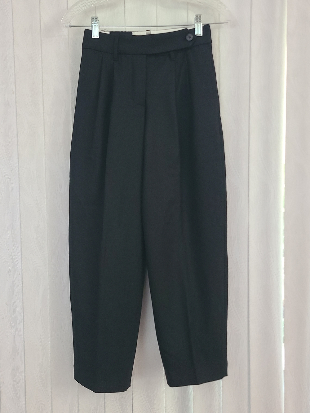 Wilfred Aritzia 00 Black Pleated Ankle Mid Rise Barrel Leg Office Parable Pant